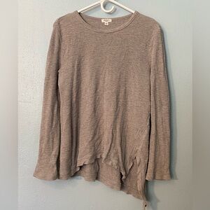 Dylan Waffle-Knit Long Sleeve Asymmetrical Tunic with Raw Hem Side Slit